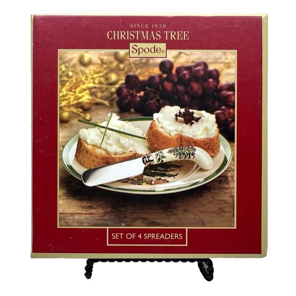 Spode Christmas Tree Set of 4 Spreaders Cheese Butter Table Decor Holiday NEW - Picture 1 of 7